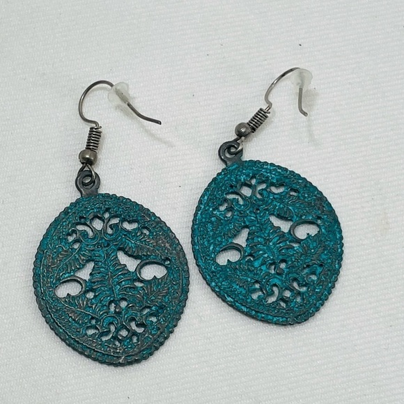 Jewelry - New Retro Earrings Drop Dangle Green Metal Boho Bohemian Round Big Rustic Hippie